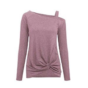 TEMOFON Women's Cold Shoulder LS Twist Top, Size L
